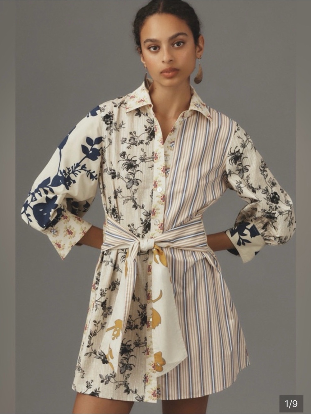 Anthropologie Plenty by Tracy
Patchwork Mini Dress in Cream, Navy & Mustard